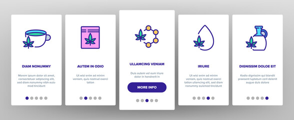Cbd Cannabis Product Onboarding Mobile App Page Screen Vector. Cannabis Drink And Ice Cream, Cake And Pie, Capsule And Flask, Liquid Drop And Bottle Illustrations