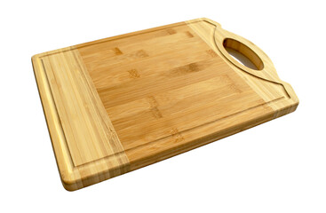 Wooden rectangular cutting board isolated on white background. Light brown empty chopping board. Kitchen utensil 