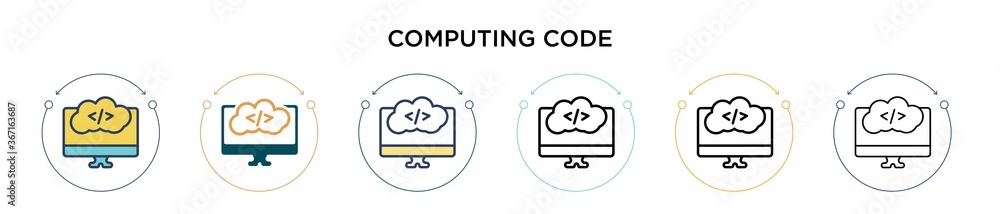 Poster computing code icon in filled, thin line, outline and stroke style. vector illustration of two color