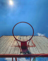 basketball hoop against blue sky