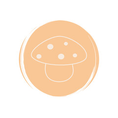 Cute mushroom icon vector, illustration on circle with brush texture, for social media story and instagram highlights