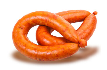Sausage, baked ham, ham, sausages. Food. Meat products. Image on a white background.