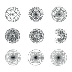 Set of geometric round shapes. dreamcatcher and mystic symbols, black abstract signs, Vector Stock Vector Art & Illustration.