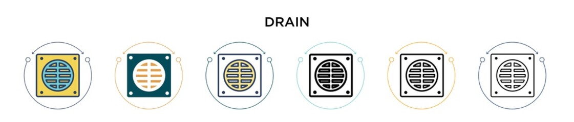 Drain icon in filled, thin line, outline and stroke style. Vector illustration of two colored and black drain vector icons designs can be used for mobile, ui, web - obrazy, fototapety, plakaty
