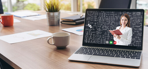 E-learning and Online Education for Student and University Concept. Video conference call...