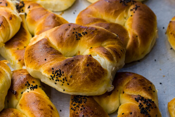 From Turkish Pastry Shop assorment of pastry,patties close up