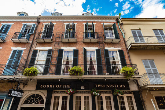 Historic Court of the Two Sisters restaurant in the French Quarter district in New Orleans, Louisiana.