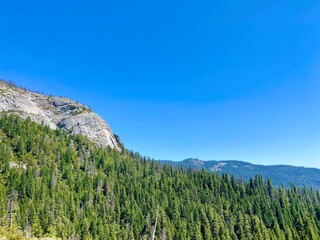 Yosemite mountain landscape with blue sky
