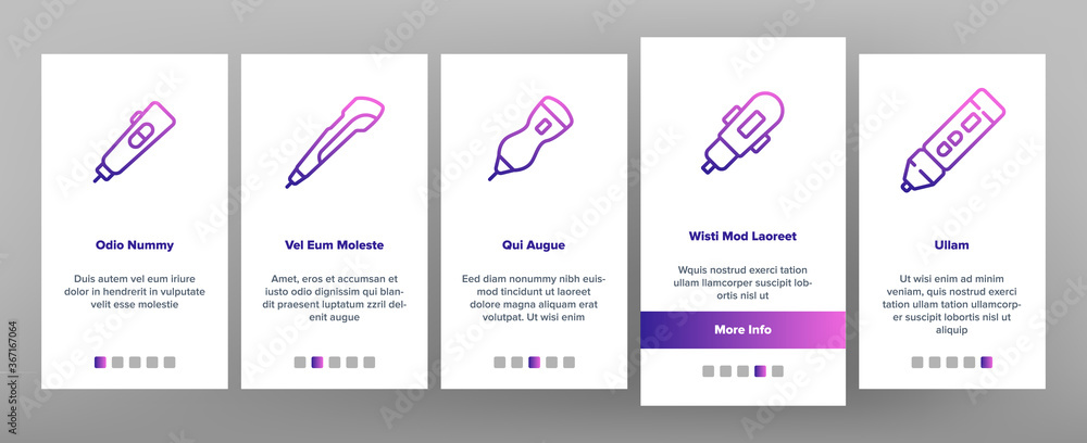 Poster 3d pen printing gadget onboarding mobile app page screen vector. 3d pen engineering electronic stati