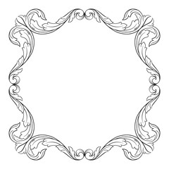 Vintage Ornament Element in baroque style with filigree and floral engrave the best situated for create frame, border, banner. It's hand drawn foliage swirl like victorian or damask design arabesque.