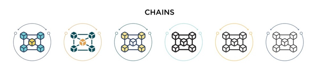 Obraz premium Chains icon in filled, thin line, outline and stroke style. Vector illustration of two colored and black chains vector icons designs can be used for mobile, ui, web