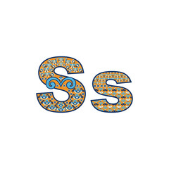 Vector abstract letter S with ornamental pattern. Cartoon signs