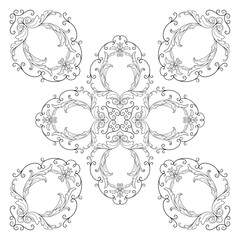 Fototapeta premium Vintage Ornament Element in baroque style with filigree and floral engrave the best situated for create frame, border, banner. It's hand drawn foliage swirl like victorian or damask design arabesque.