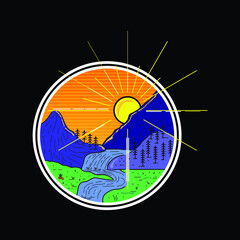 Illustration abstract sunrise logo design line art vector badge