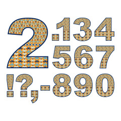 Vector abstract digits set with ornamental pattern. Cartoon signs