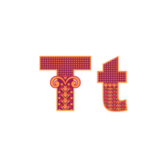 Vector abstract letter T with ornamental pattern. Cartoon signs