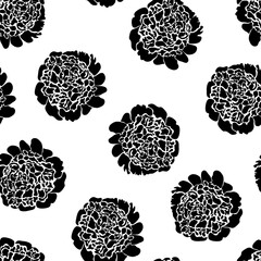Seamless pattern with peonys. Vector illustration on a white background.