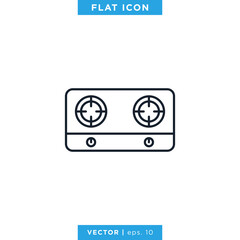 Kitchen Stove Icon Vector Design Template. Linear Style, Editable Stroke