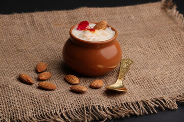 Khir or kheer payasam also known as Sheer Khurma Seviyan consumed especially on Eid or any other festival in india/asia. Served with dry fruits toppings in a bowl.