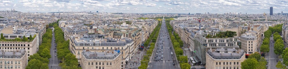 Fototapeta na wymiar Paris, France - 07 24 2020: View of Paris from The Triumphal arch