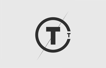 black white alphabet T letter logo icon. Simple line and circle design for company corporate