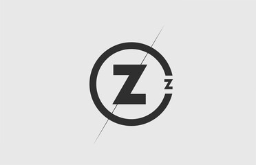 black white alphabet Z letter logo icon. Simple line and circle design for company corporate