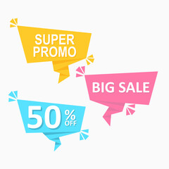 set of colorful speech bubbles flat label geometric price tag promotion