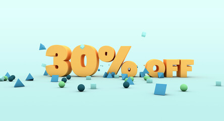 30% off - Discount / bonus sale promotional advertisement. 3D illustration.