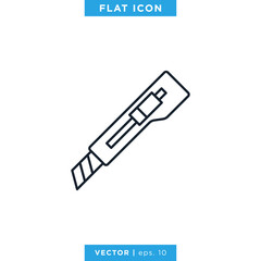 Cutter Knife Icon Vector Design Template. Editable Stroke.