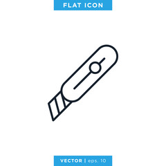 Cutter Knife Icon Vector Design Template. Editable Stroke.
