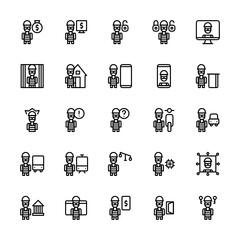 Set of robbery, thief, stealing outline style icon - vector