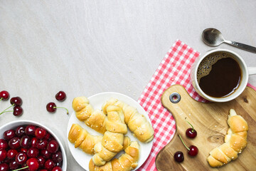 Continental breakfast with fresh fruit and coffee