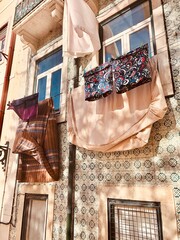 colorful laundry hanging in lisbon