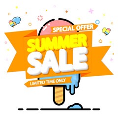 Summer Sale, banner design template, discount tag, special offer, promo tag, limited time only, promotion poster, vector illustration