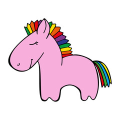 Pink pony. Hand drawn vector illustration in doodle style, isolated on a white background. 