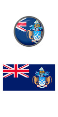 Icons of the flag of Tristan da Cunha on a white background. Vector image: flag, button. You can use it to create a website, print brochures, booklets, flyers, and travel guides.
