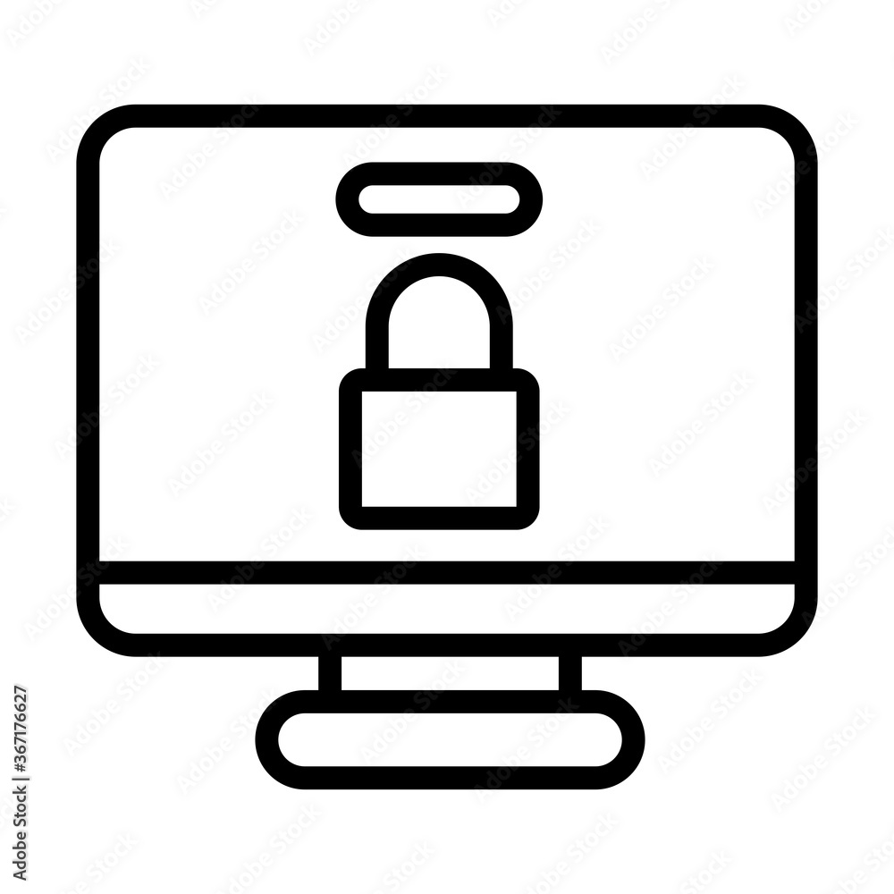 Poster desktop computer with padlock line style icon