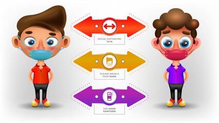 Characters with social distancing infographic