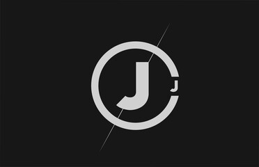 alphabet J letter logo icon. White black simple line and circle design for company identity