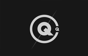 alphabet Q letter logo icon. White black simple line and circle design for company identity