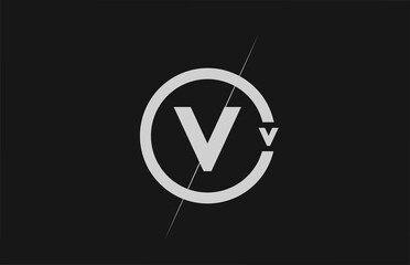 alphabet V letter logo icon. White black simple line and circle design for company identity