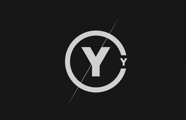 alphabet Y letter logo icon. White black simple line and circle design for company identity