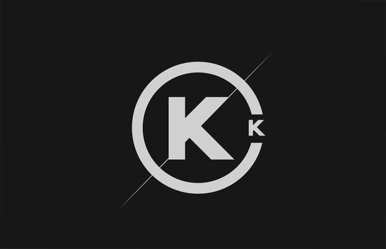 alphabet K letter logo icon. White black simple line and circle design for company identity
