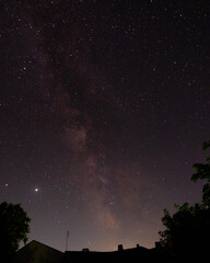 View of the milky way from the Northern hemisphere of the planet Earth. Beautiful bright night starry sky. Many different constellations in the black night sky. Galaxy with cosmic bodies.