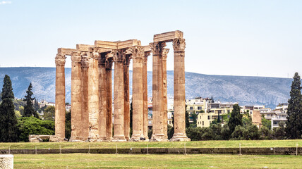 Landscape of Athens with Olympian Zeus temple, Greece