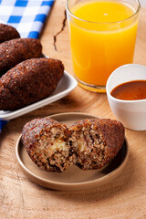 .Kibe Fried. Very typical in Brazil. Accompanied by lemon and pepper sauce