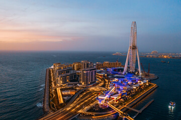 Amazing sunset view of Dubai Eye, the soon to be world's largest ferris wheel located on Blue...
