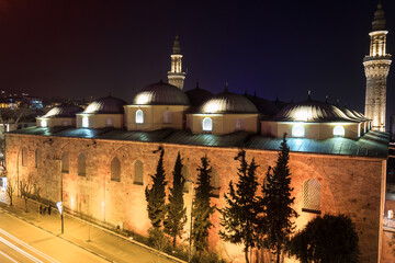 Fototapeta na wymiar Historical Grand Mosque (Ulucami) in night city view in Bursa, Turkey.