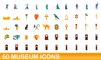 50 museum icons set. Cartoon illustration of 50 museum icons vector set isolated on white background