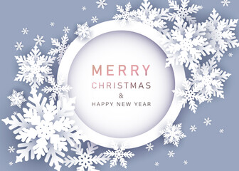 Elegant Christmas Background with white Snowflakes. Vector illustration